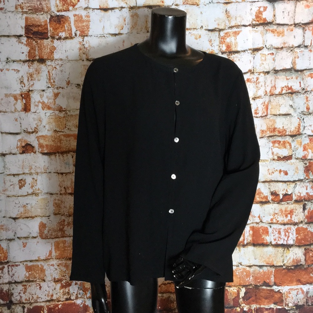 Eileen Fisher 100% Silke Black Blouse